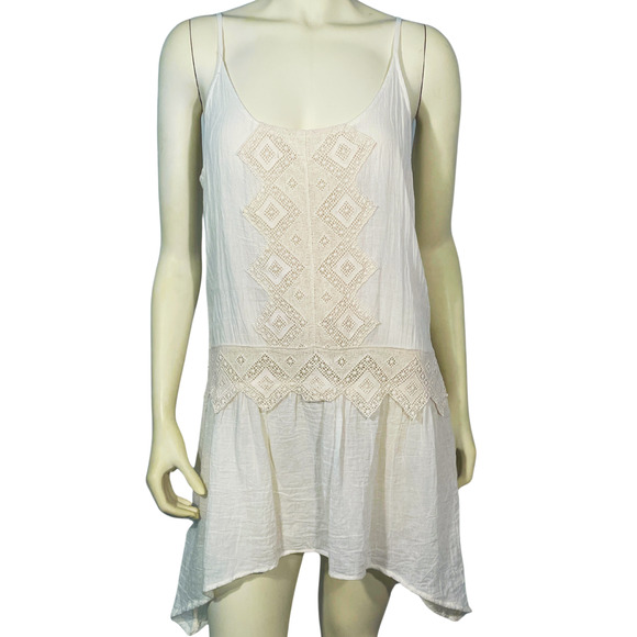 3/$20 Becca by Rebecca Virtue Sz S Off-White Gauze Swim Cover Crochet Trim Boho - Picture 1 of 9